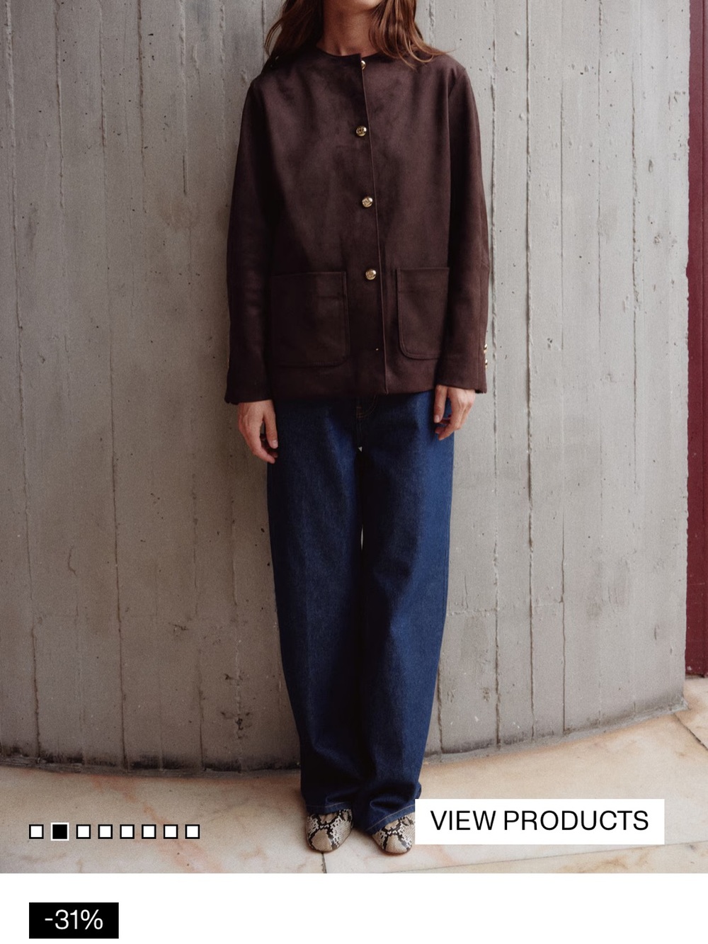 H&M Dark Brown Suede Button-Front Jacket